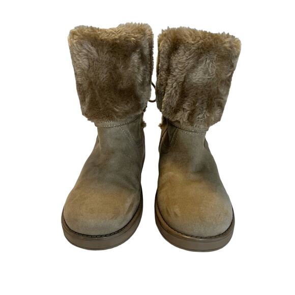 Guess, Tan Suede, Faux Fur Cuff Ankle Boots,6.5m Gold Buckle - Picture 3 of 10
